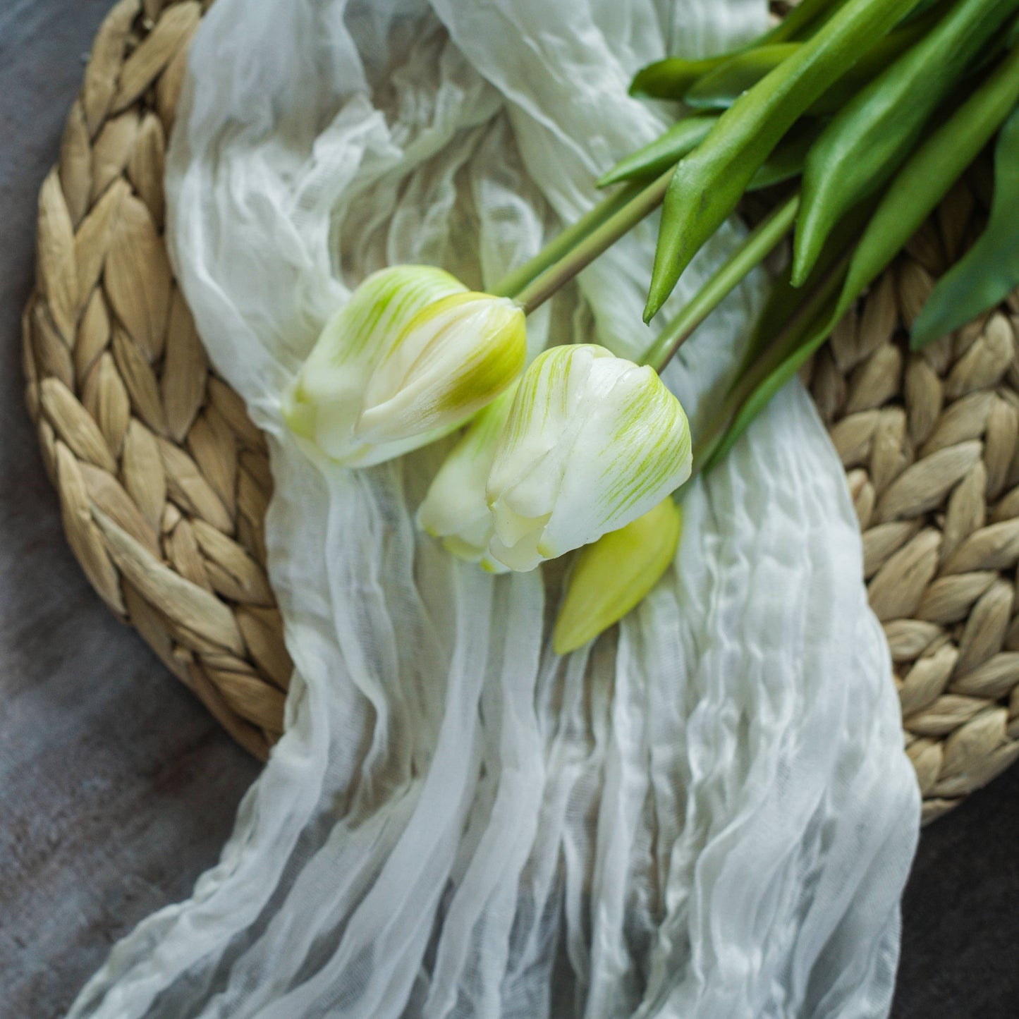 15.75" White Real Touch Tulips