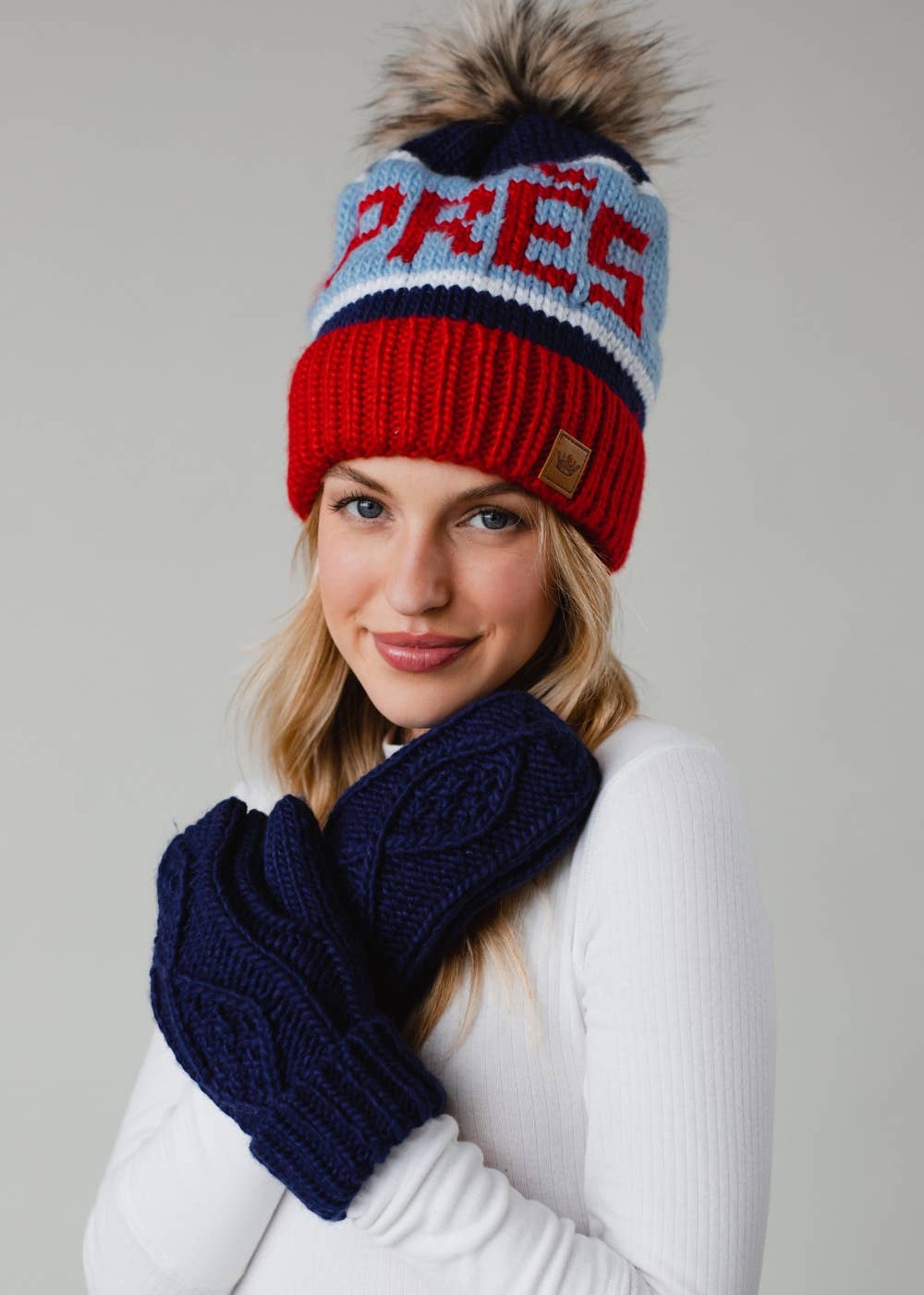 Navy Cable Knit Mittens