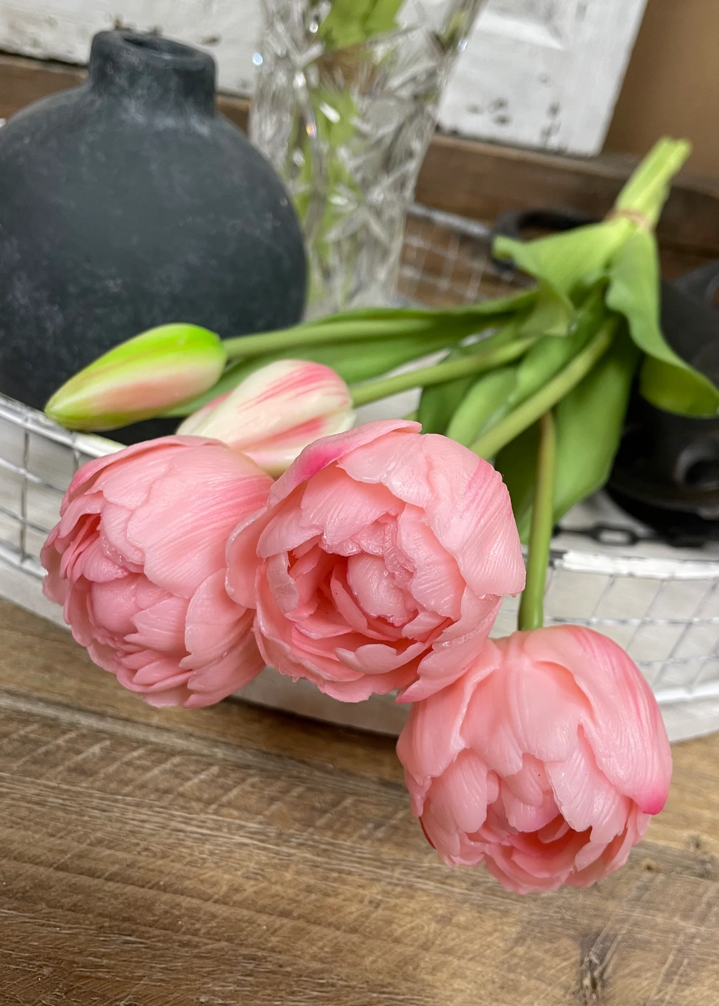15" Fresh Touch Pink Avant Garde Peony Tulip Bundle