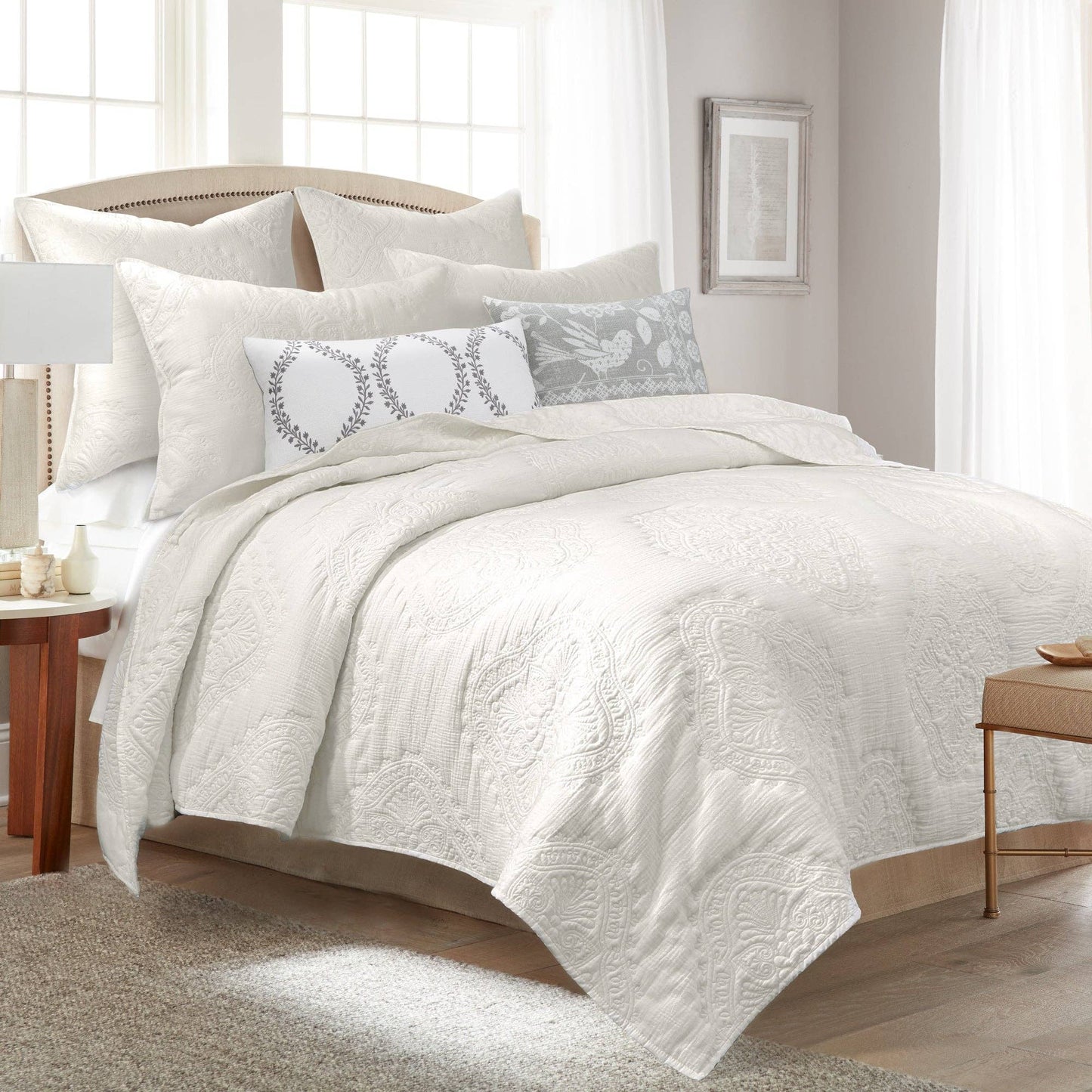 Muslin Stitch Quilt Set: White