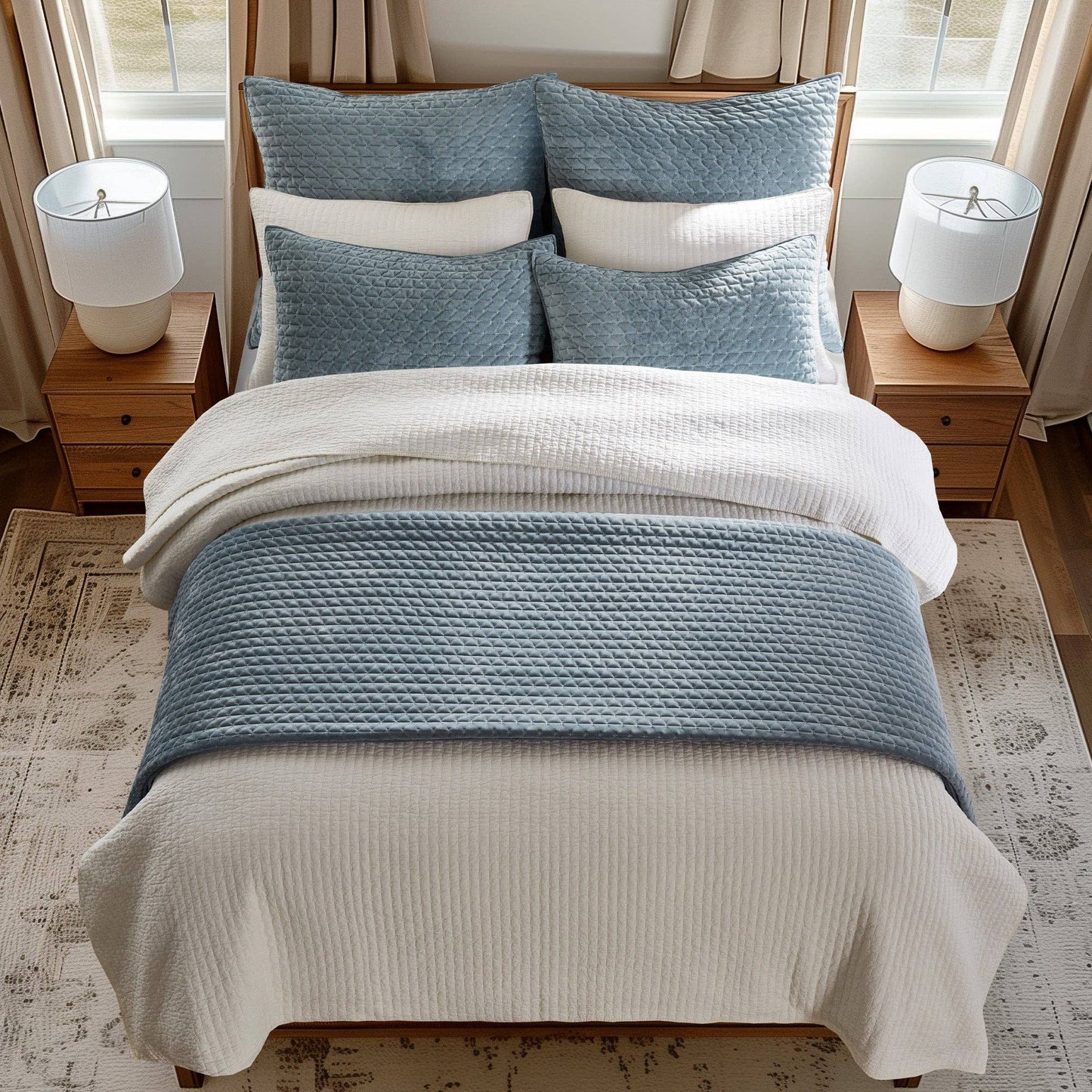 Velvet Stitch Quilt Set: Green / Full/Queen