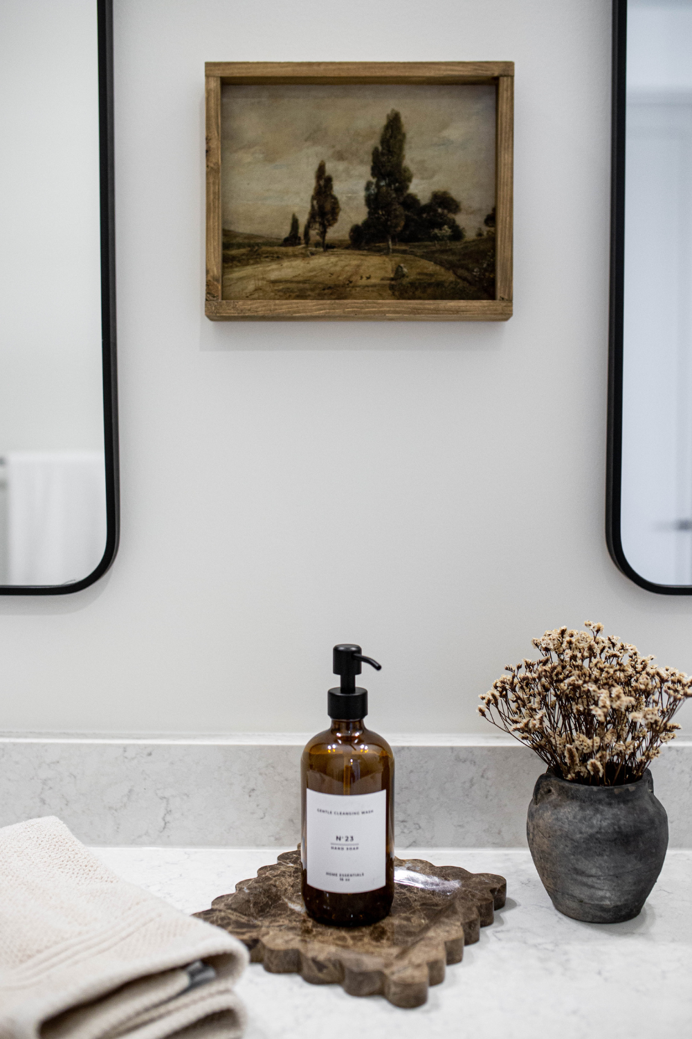 Amber Soap Bottle Reusable Dispenser with Label- Dish or Hand Soap