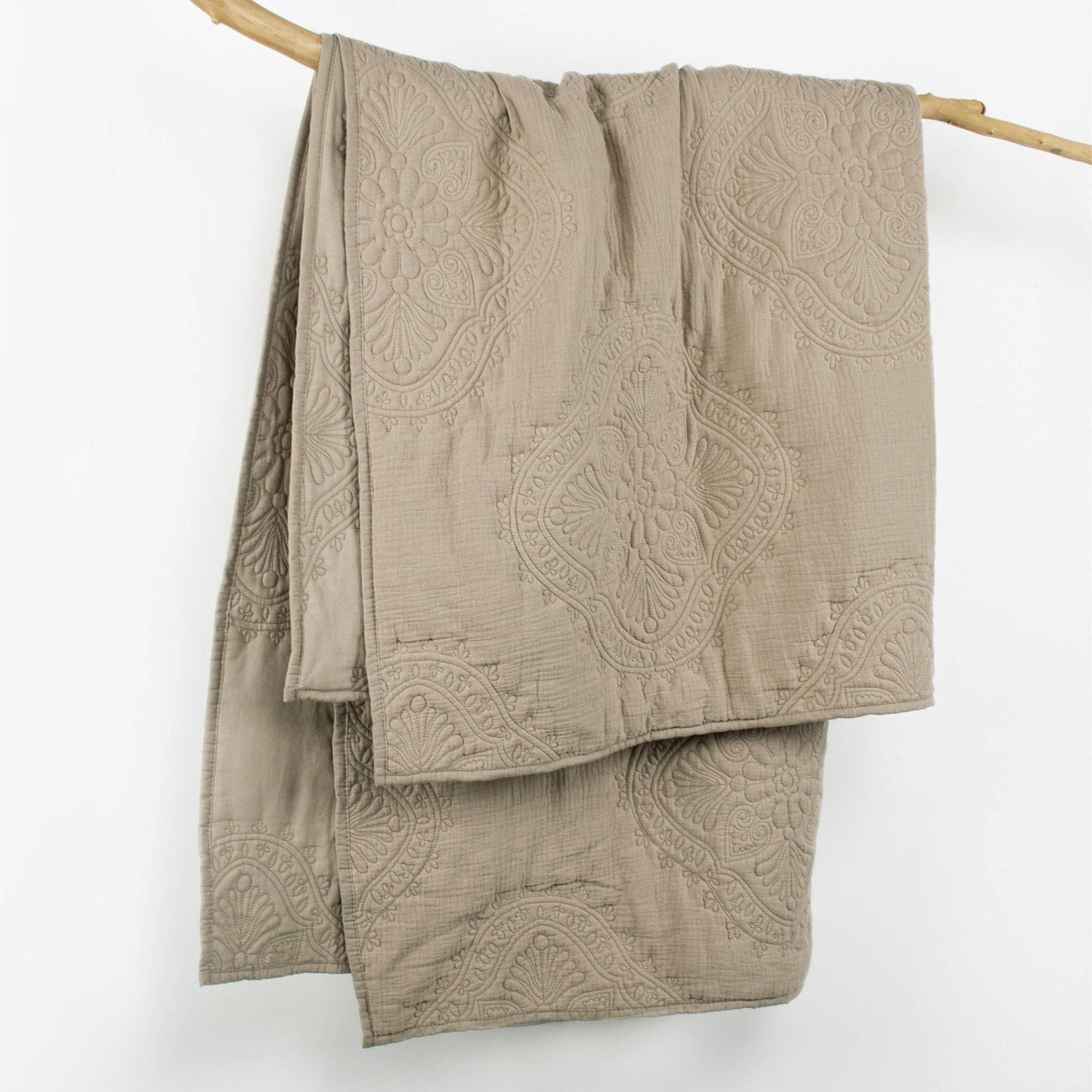 Muslin Stitch Quilted Throw: Taupe