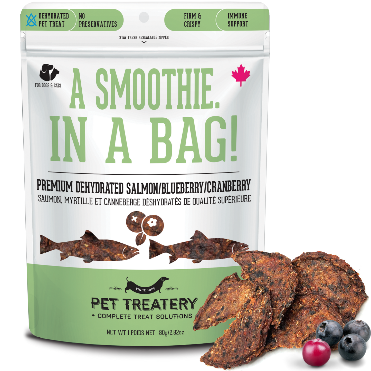 Salmon, Cranberry & Blueberry Dehydrated Pet Treat 80g