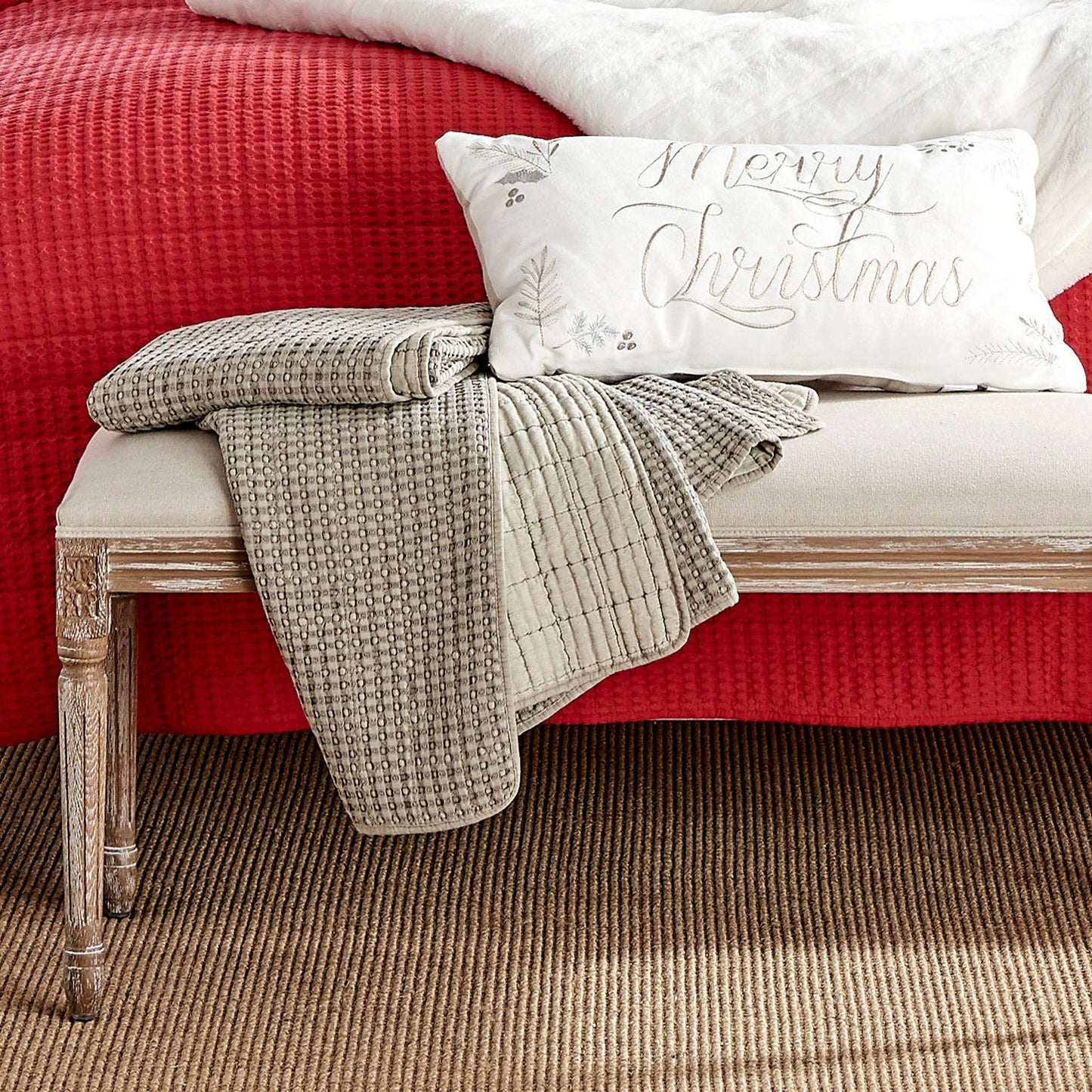 Mills Waffle Quilted Throw: Taupe