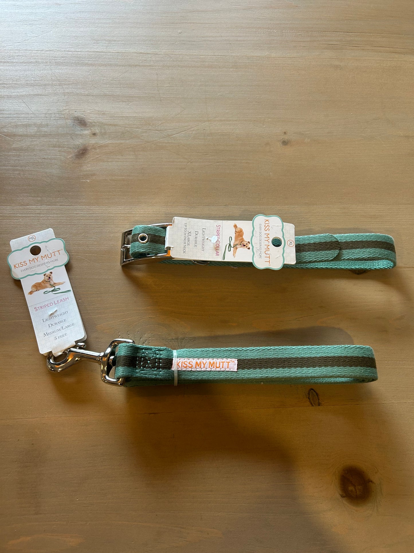 Kiss My Mutt Green Striped Dog Collar - XLarge