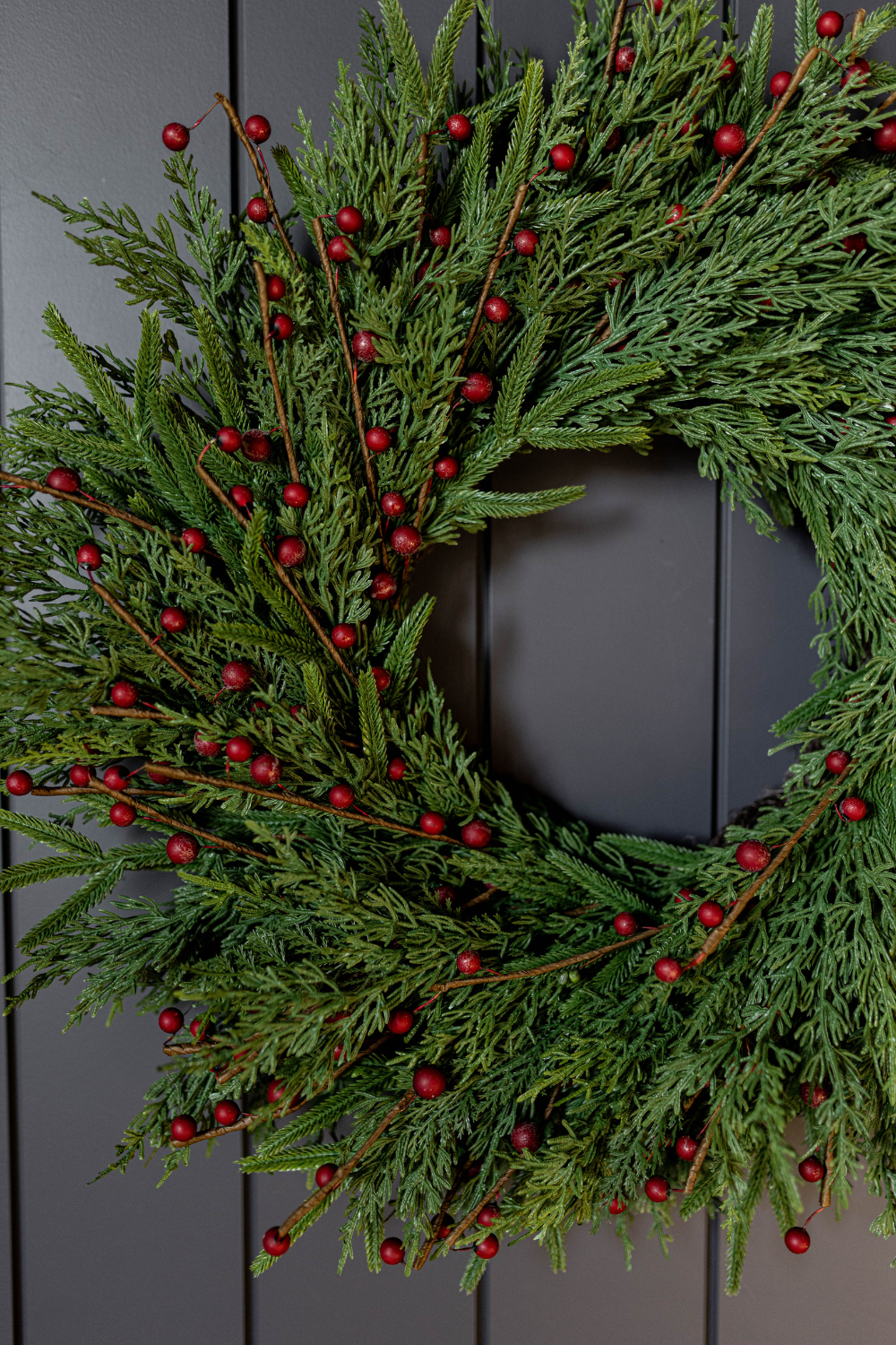 Red Plum Berry Norfolk Cypress Real Touch Wreath - 24"