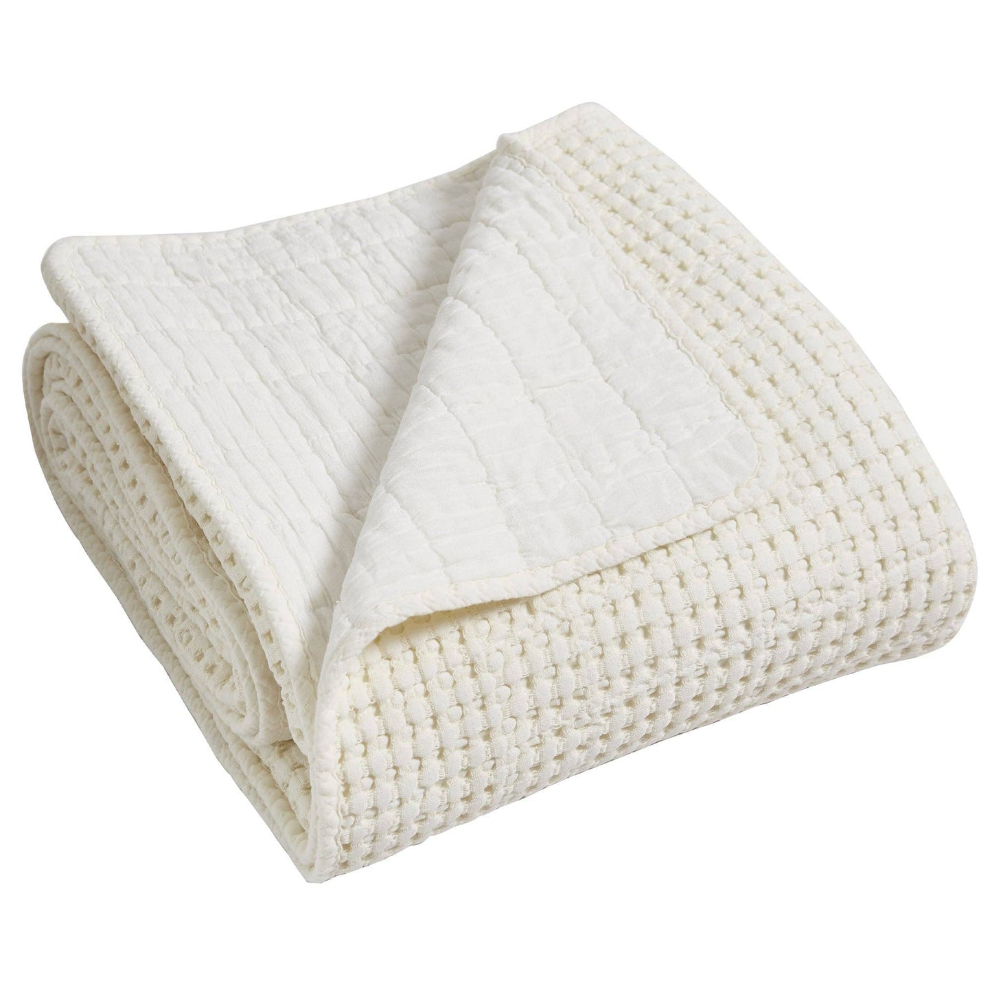 Mills Waffle Quilted Throw: Cream