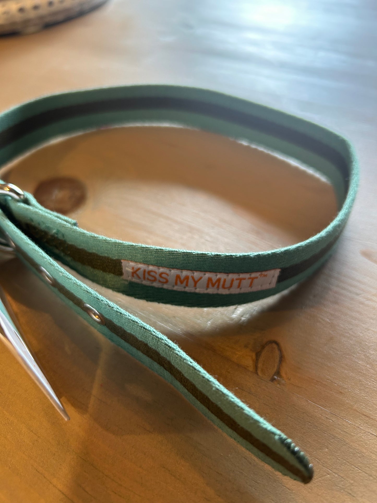 Kiss My Mutt Green Striped Dog Collar - XLarge