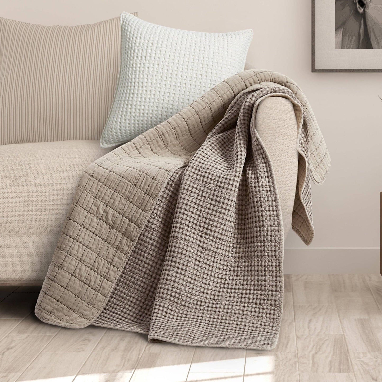 Mills Waffle Quilted Throw: Taupe