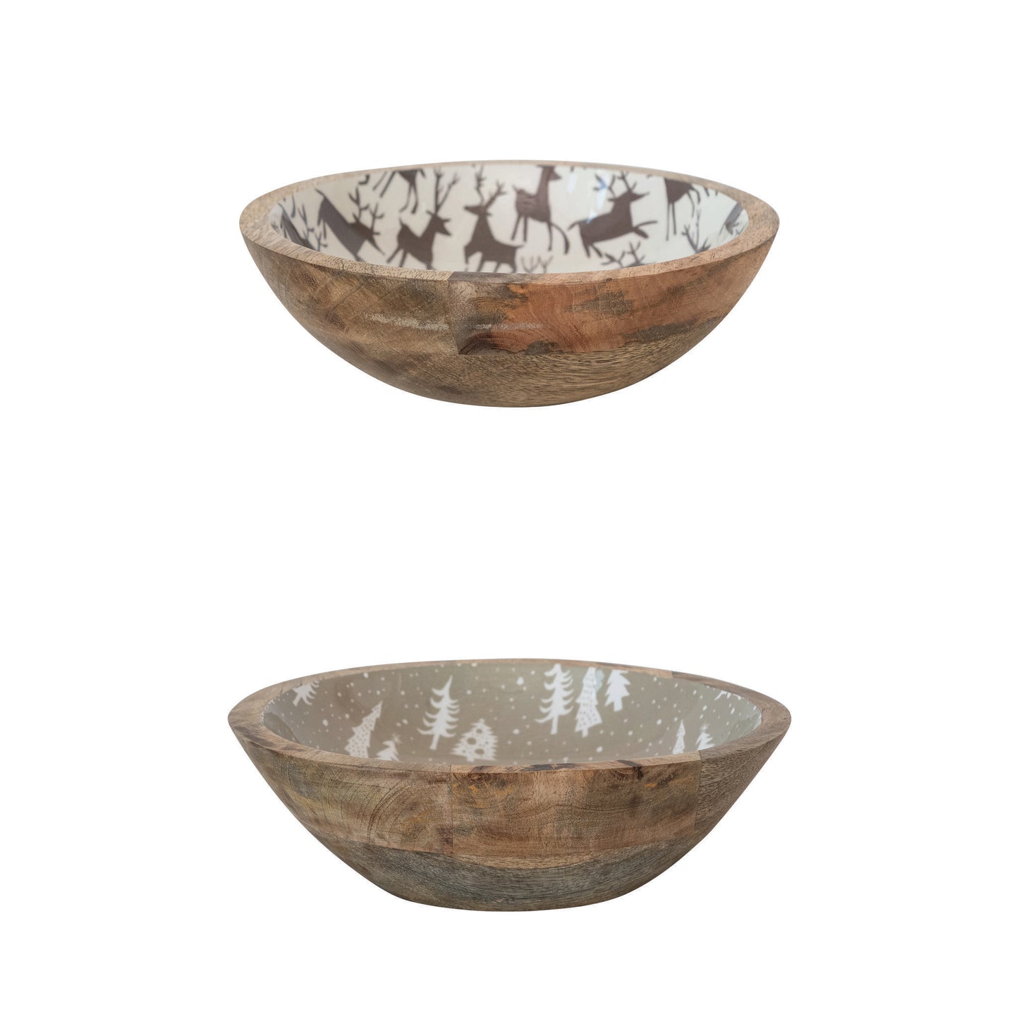 Enameled Mango Wood Bowl Set - Set of 2