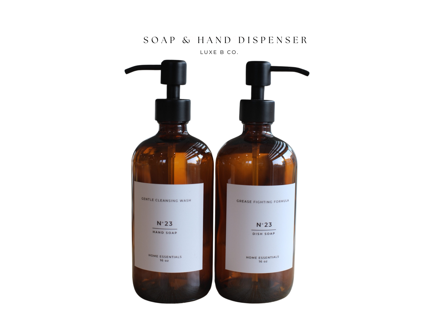 Amber Soap Bottle Reusable Dispenser with Label- Dish or Hand Soap