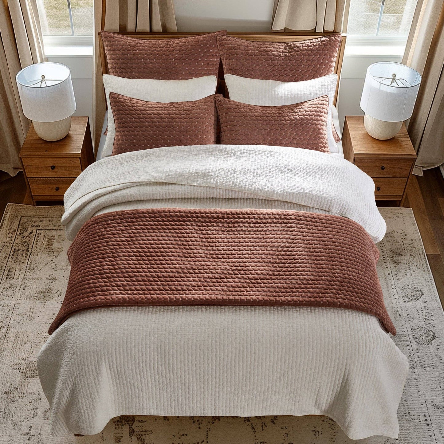 Velvet Stitch Quilt Set: Rust / King/Cal King