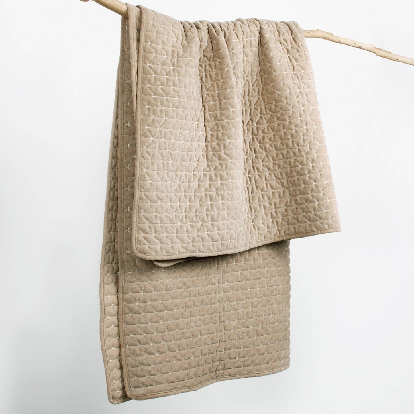 Velvet Stitch Quilted Throw: Taupe