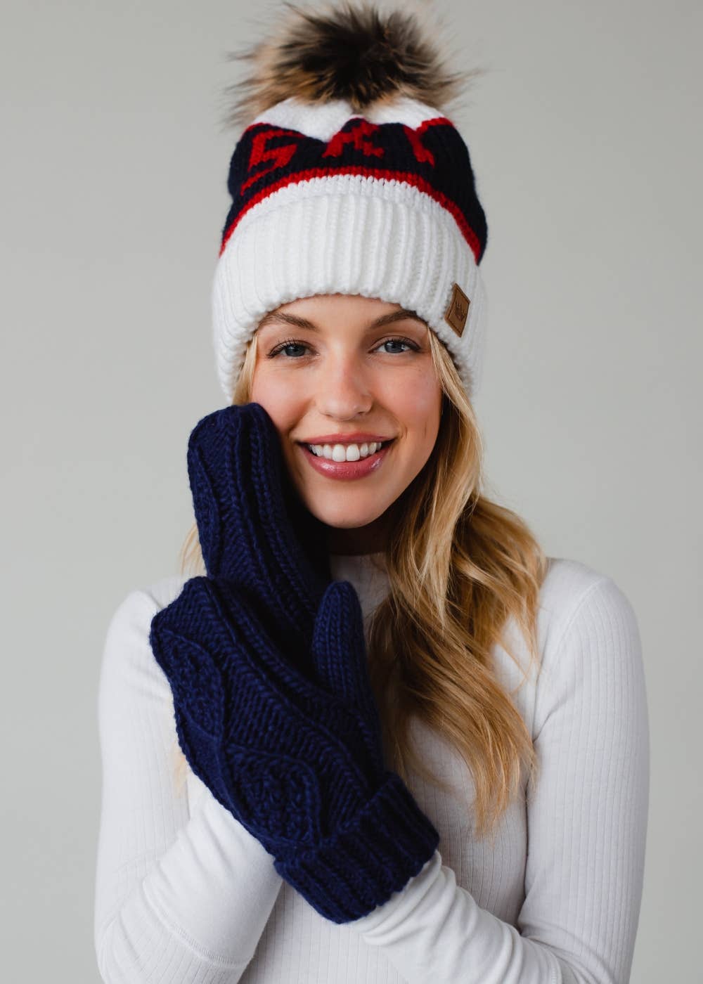 Navy Cable Knit Mittens