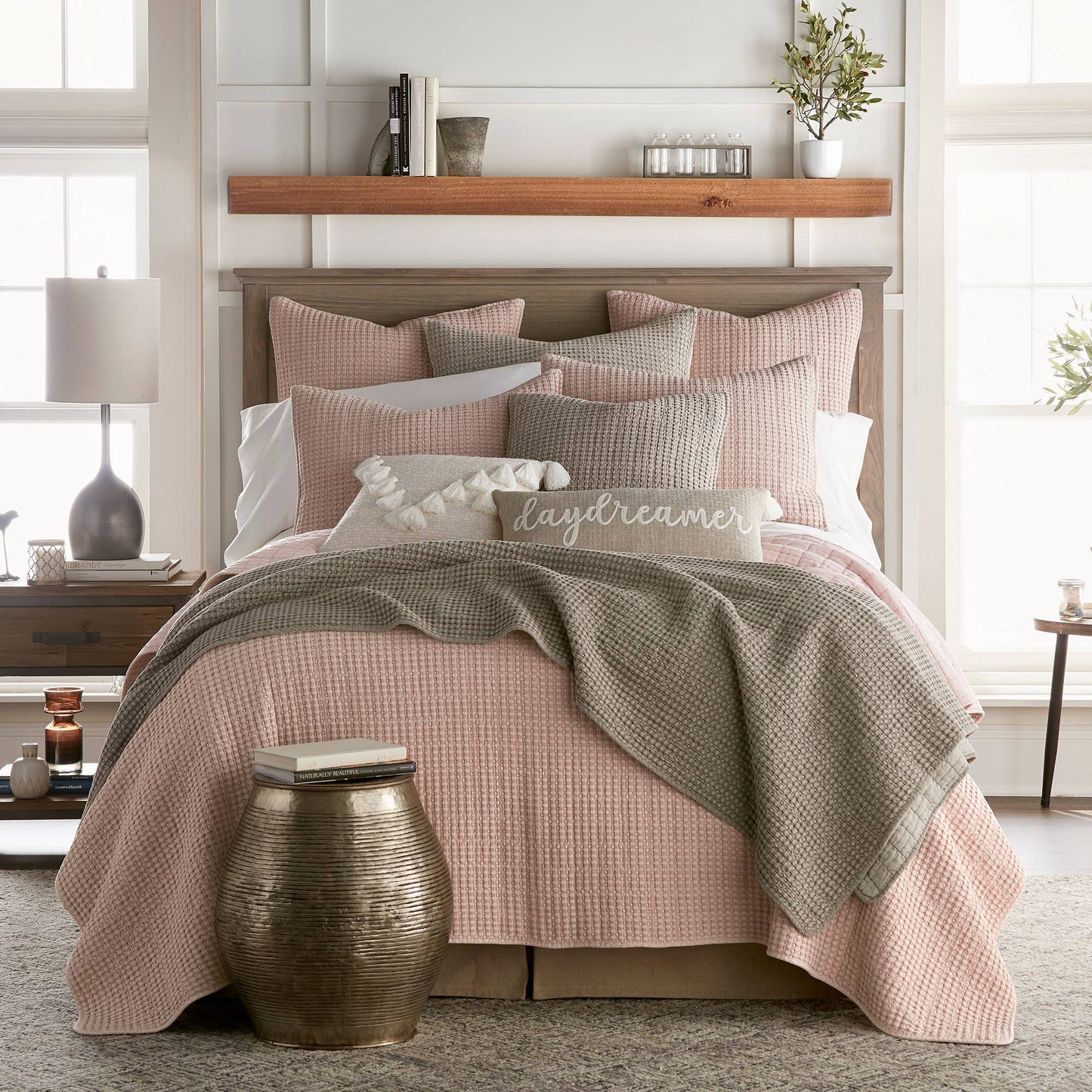 Mills Waffle Quilt Set: Taupe