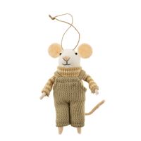 Mouse Holiday Ornament - Overalls Olive