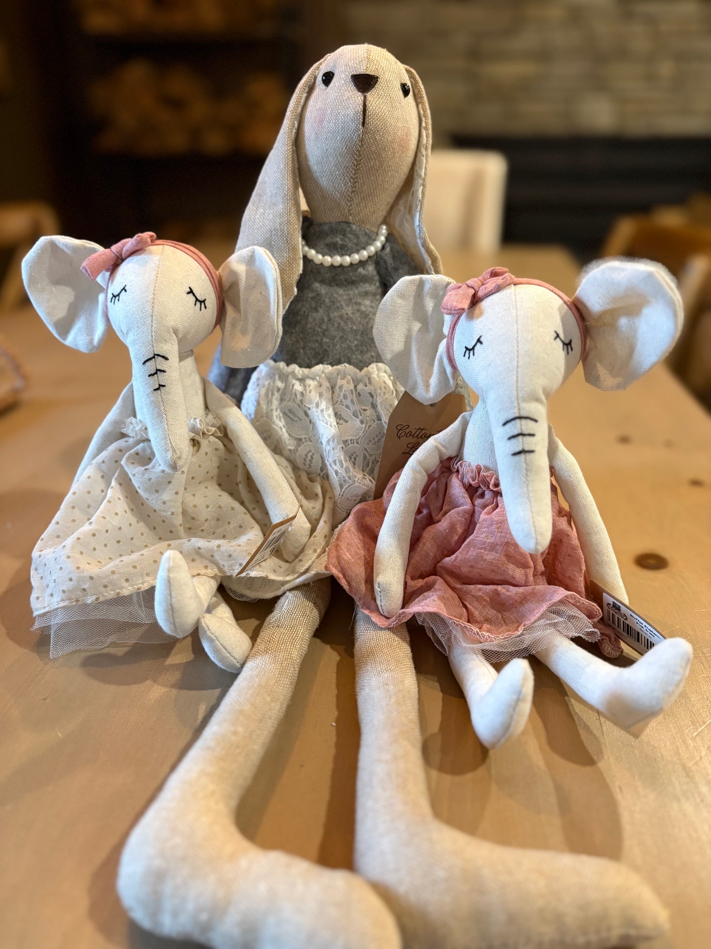 Sitting Fabric Elephant - White