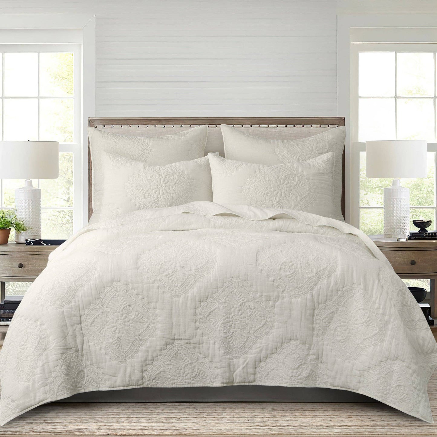 Muslin Stitch Quilt Set: White