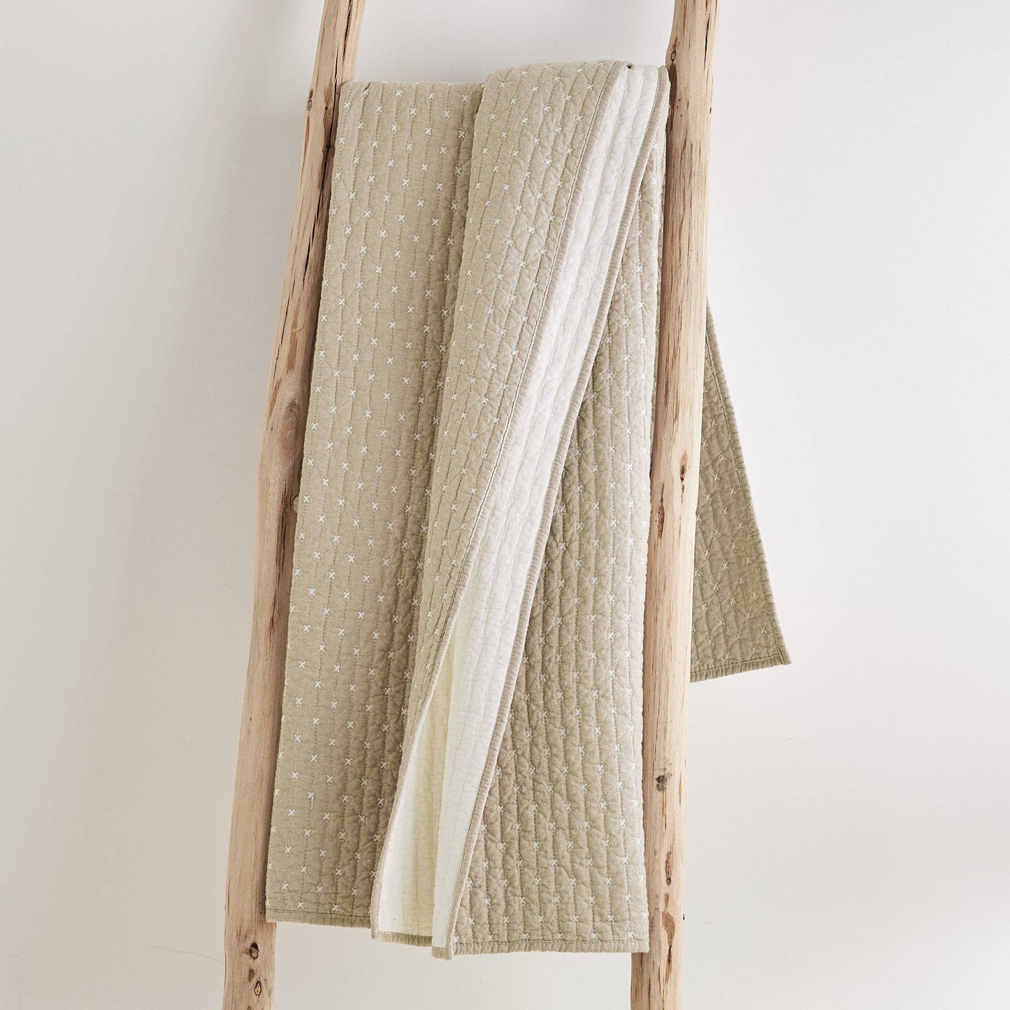 Cross Stitch Quilted Throw: Taupe