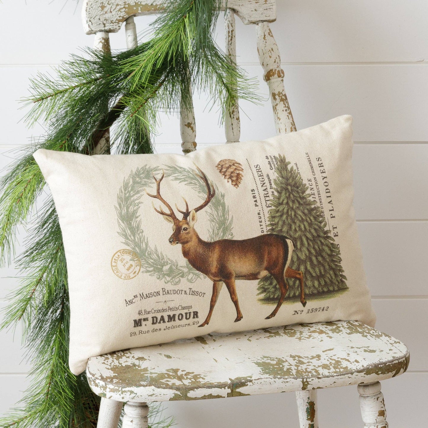 Pillow - Vintage Woodland Winter Deer