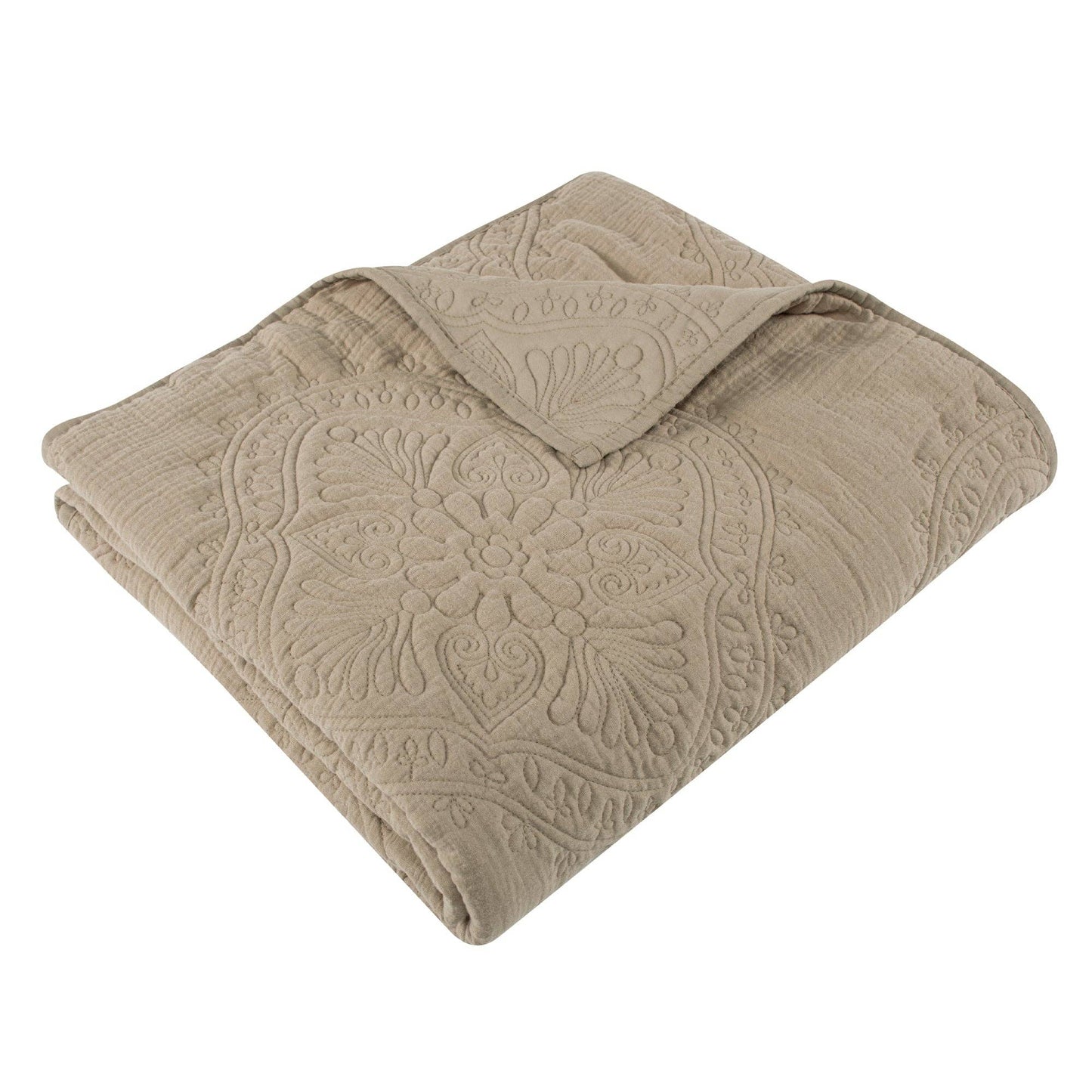 Muslin Stitch Quilted Throw: Taupe