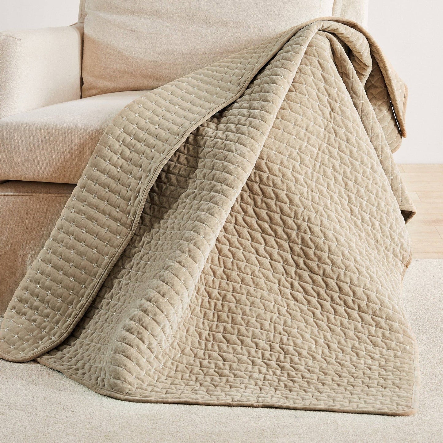 Velvet Stitch Quilted Throw: Taupe