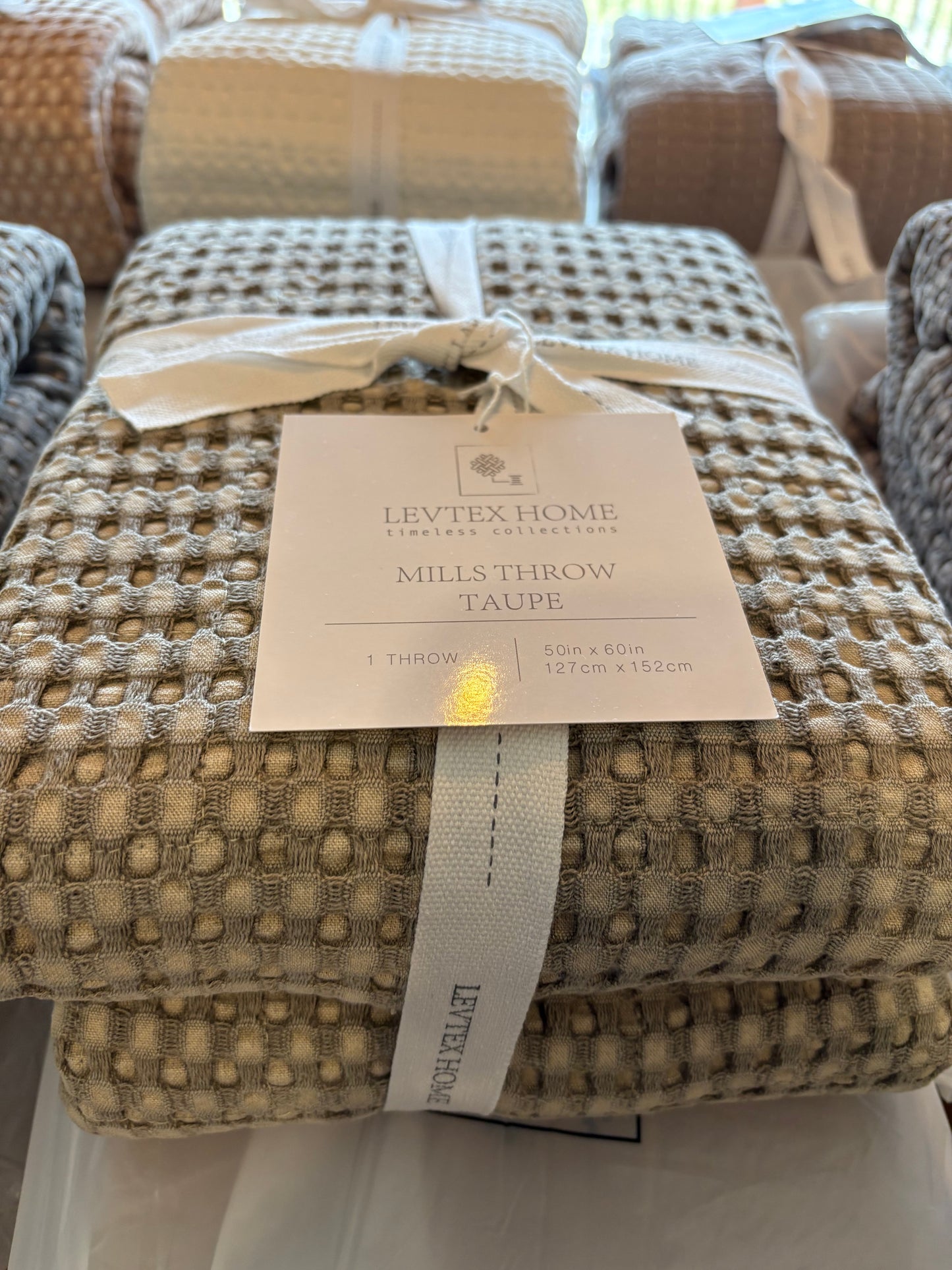 Mills Waffle Quilted Throw: Taupe