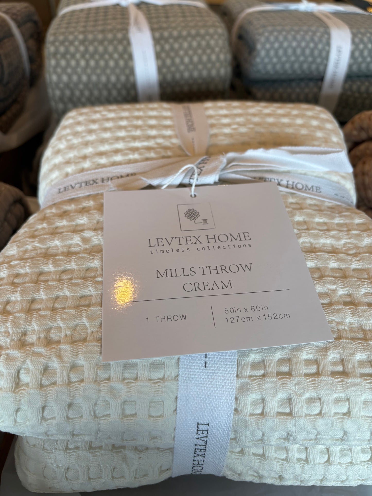 Mills Waffle Quilted Throw: Cream