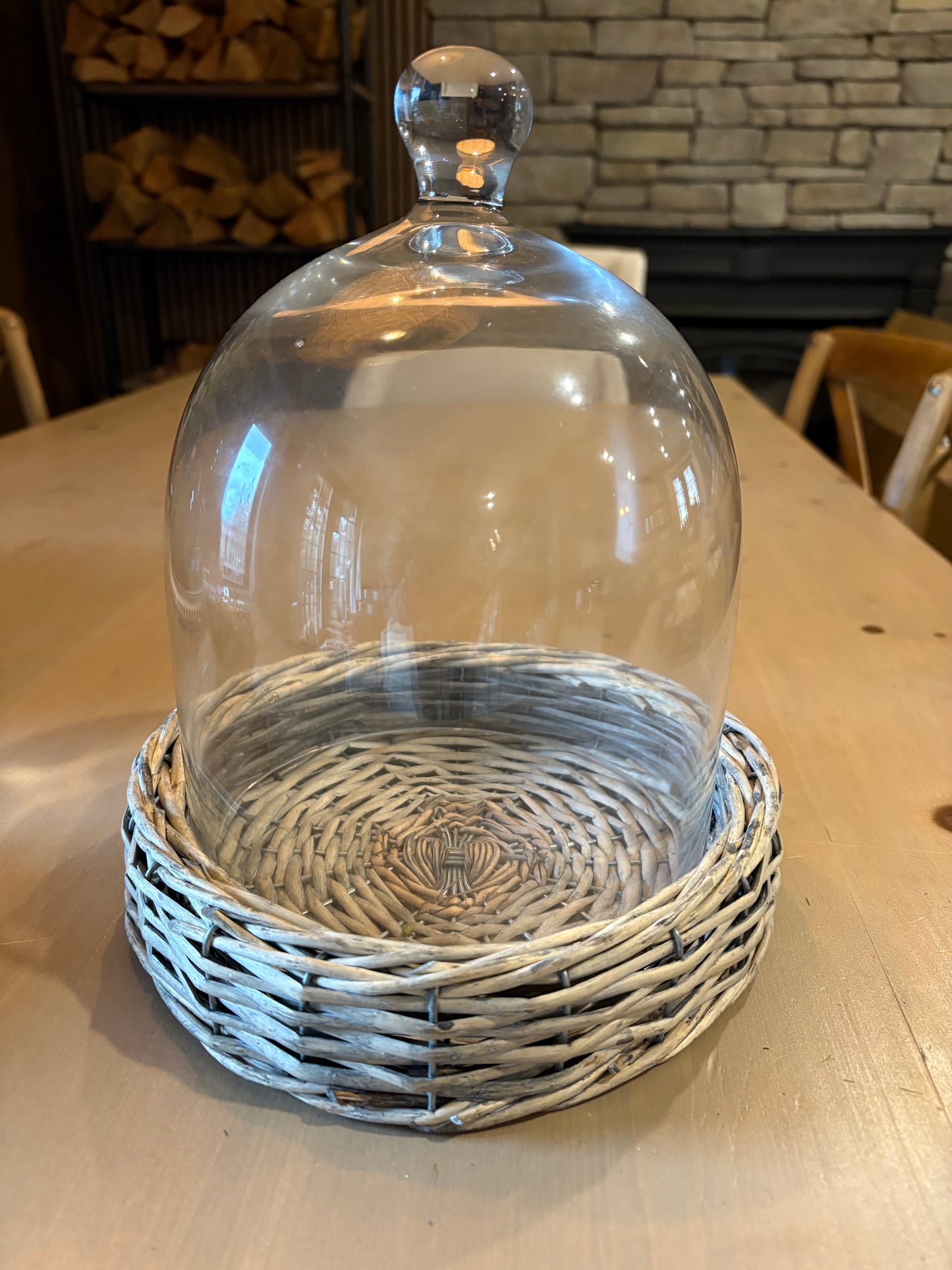 Glass Cloche with Wicker Bottom