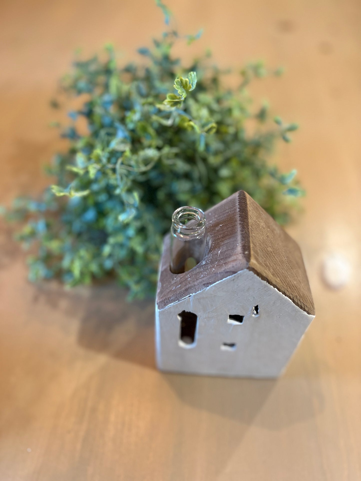 Rustic Wooden House Bud Vase