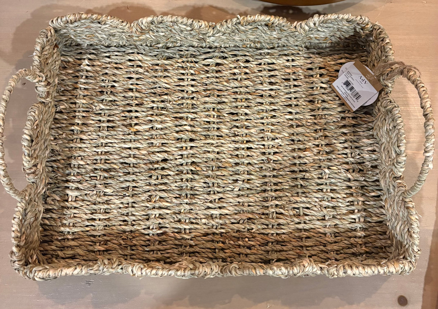 Scalloped Edge Natural Handwoven Tray – 14"x10"
