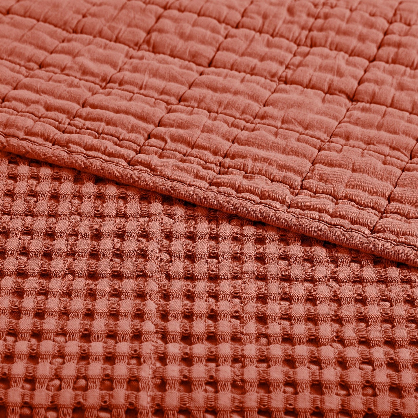 Mills Waffle Quilted Throw: Adobe