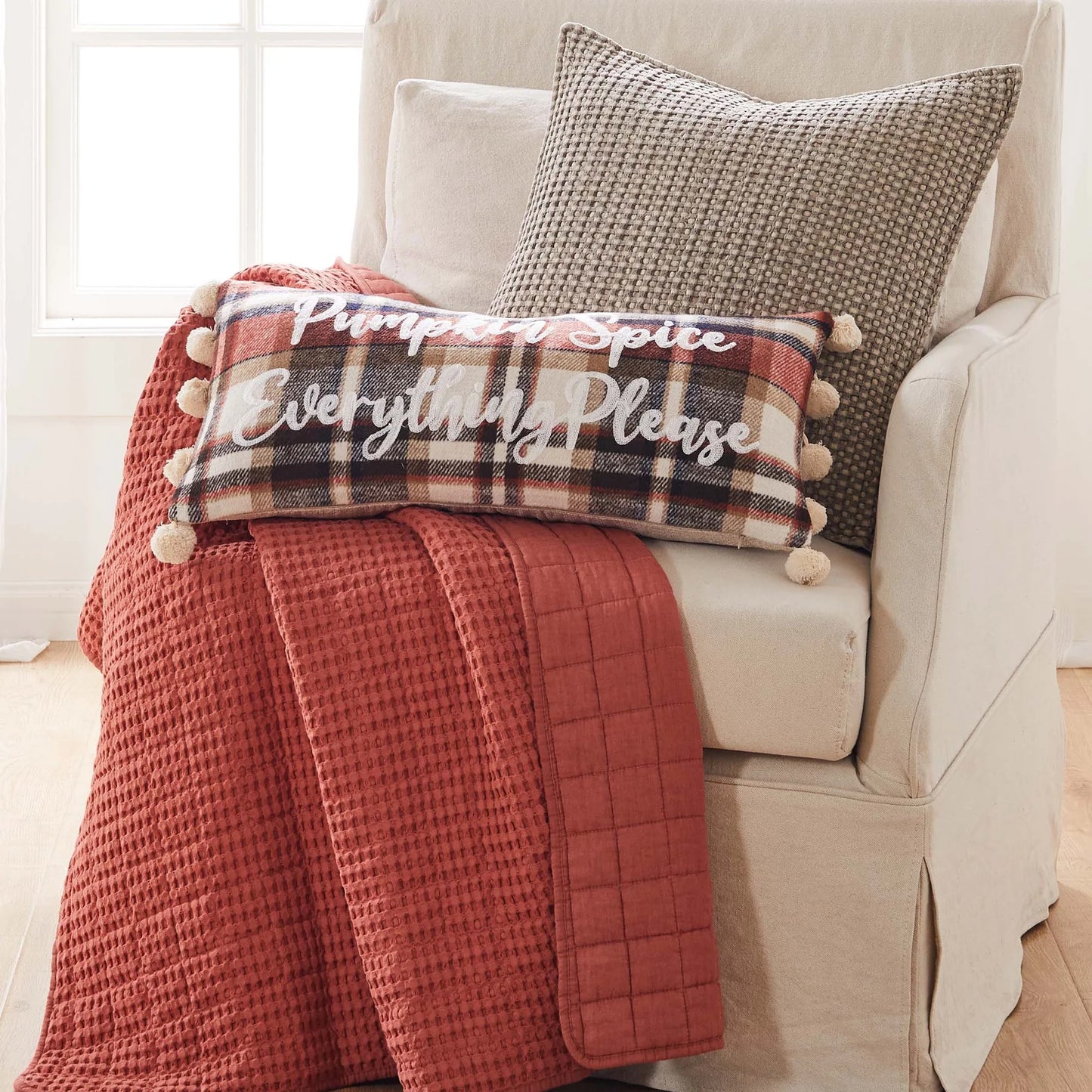 Mills Waffle Quilted Throw: Adobe