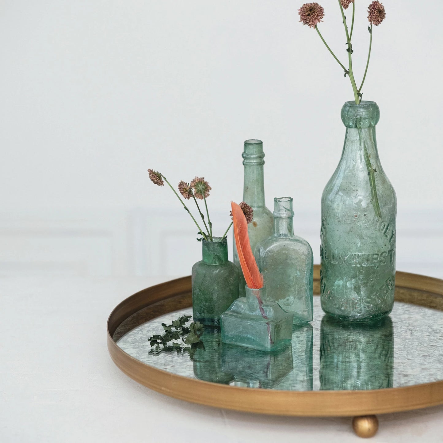 Metal Footed Mirrored Tray 13-3/4"