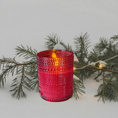 Beaded Red Glass LED Candle w/Timer - 4"