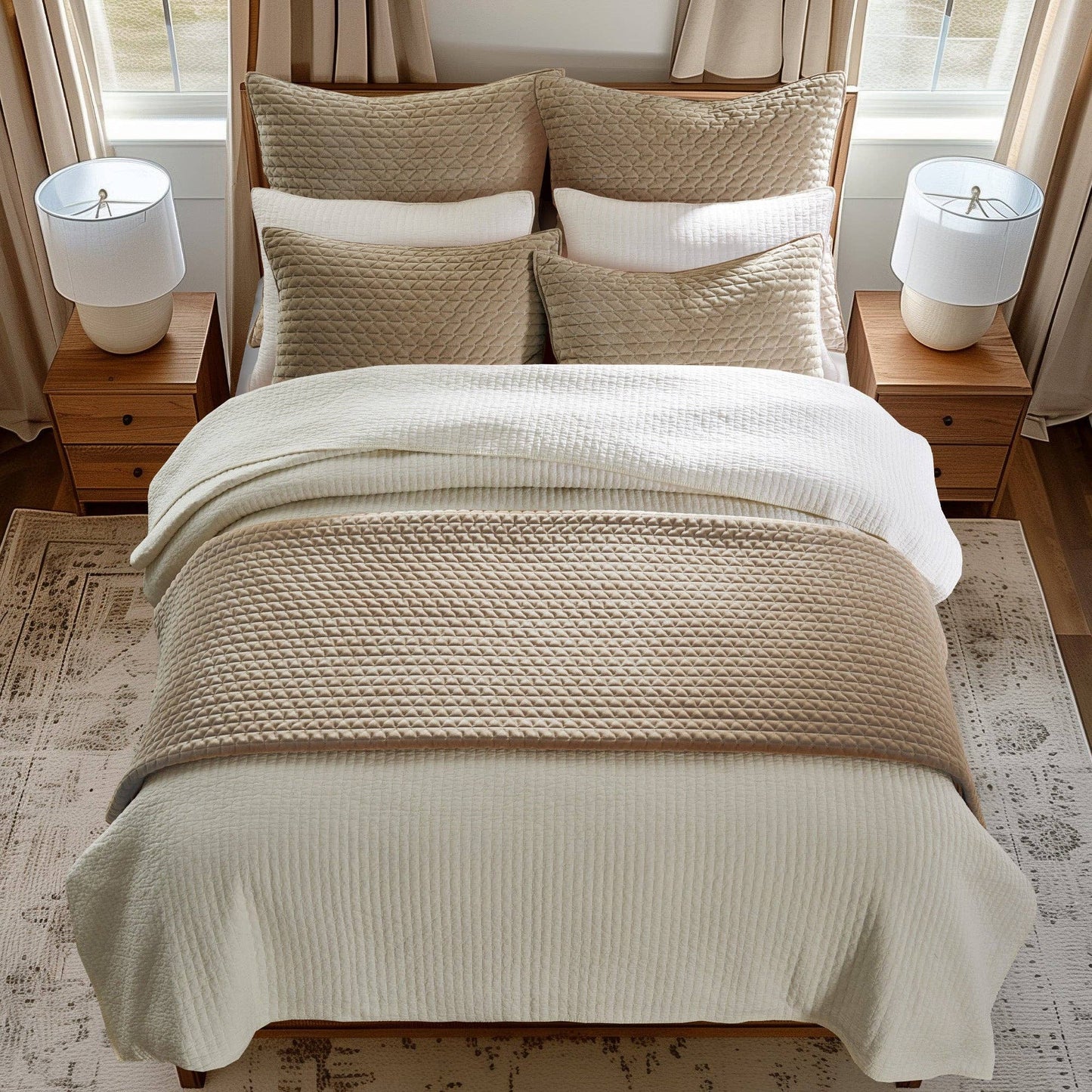 Velvet Stitch Quilt Set: Taupe / Full/Queen