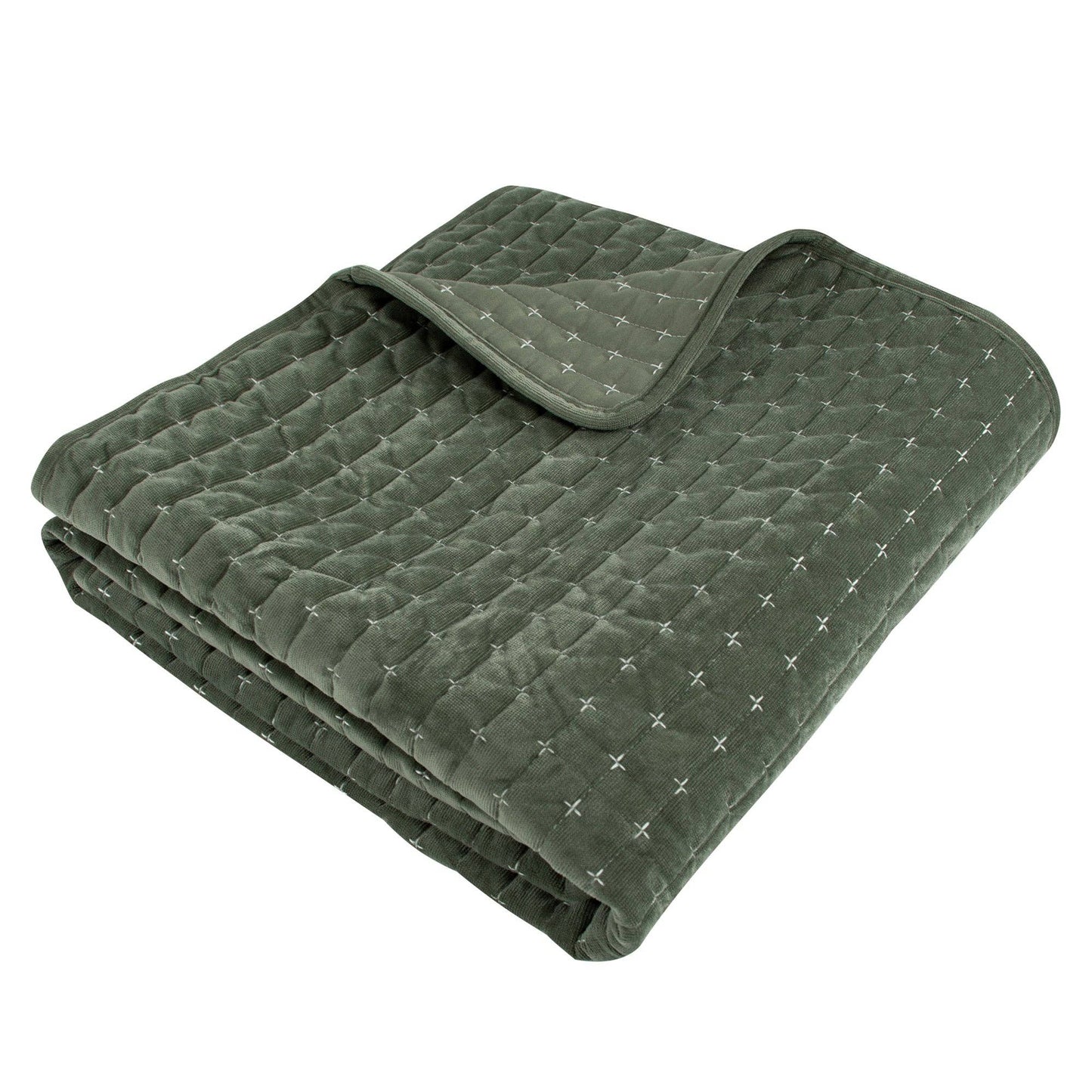Velvet Stitch Quilted Throw: Green