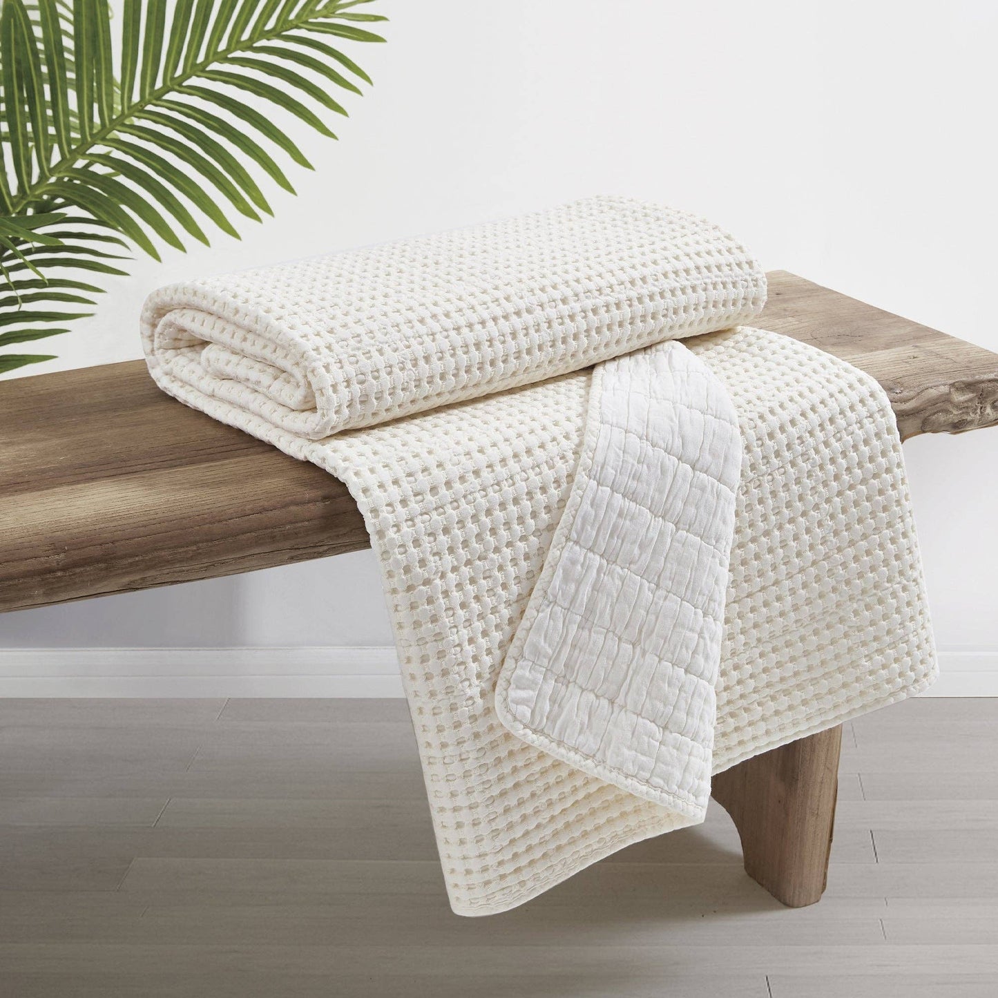 Mills Waffle Quilted Throw: Cream