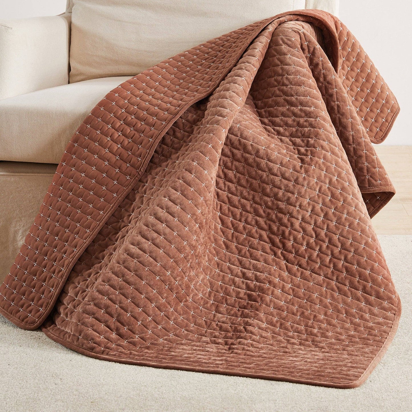 Velvet Stitch Quilted Throw: Rust