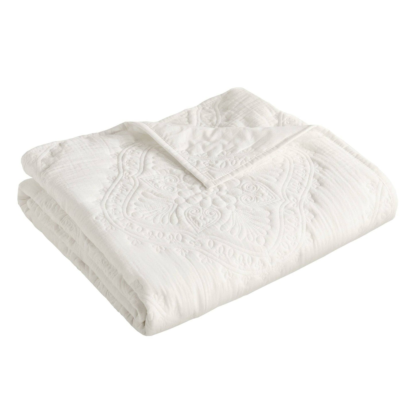 Muslin Stitch Quilted Throw: Cream
