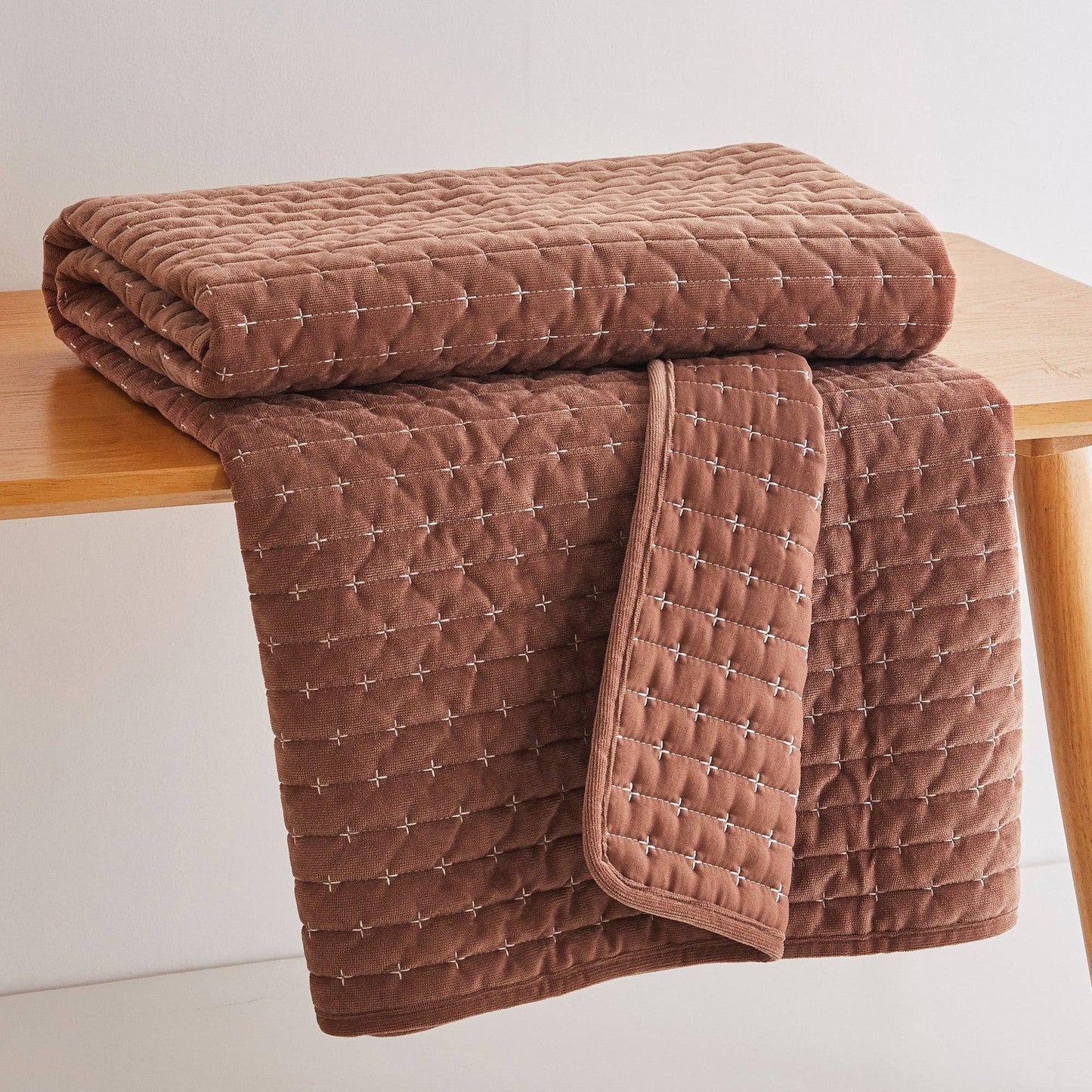 Velvet Stitch Quilted Throw: Rust