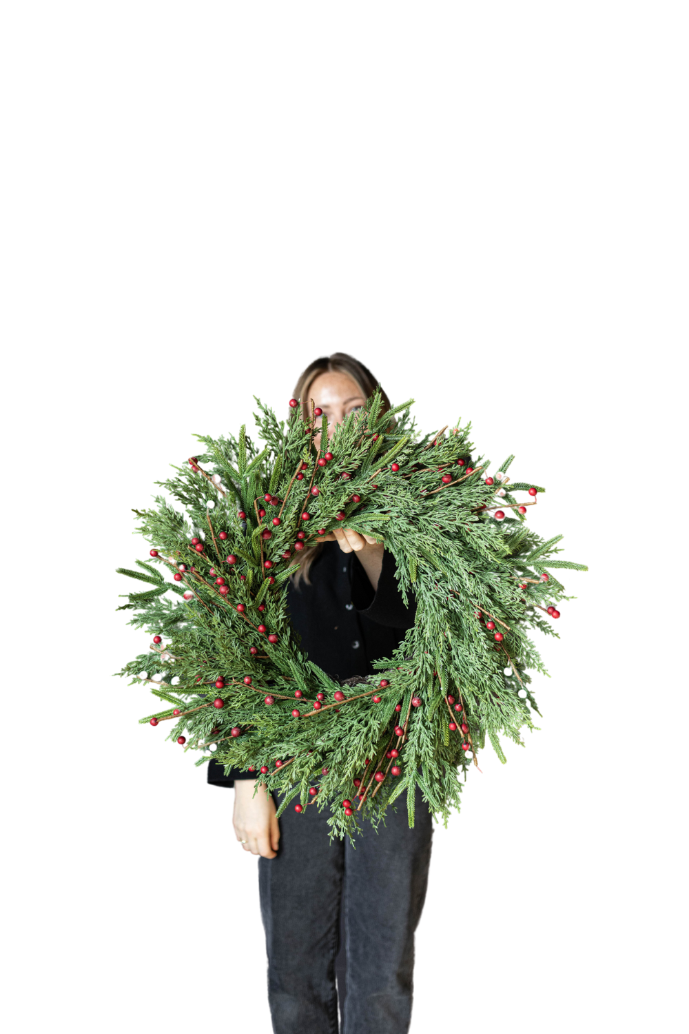 Red Plum Berry Norfolk Cypress Real Touch Wreath - 24"