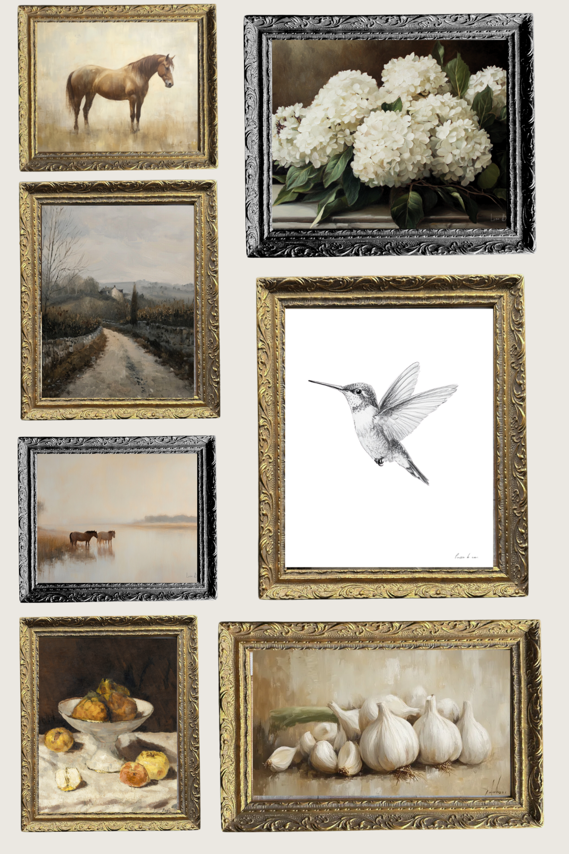Le Cheval | French Brass Gold Mould Framed Art