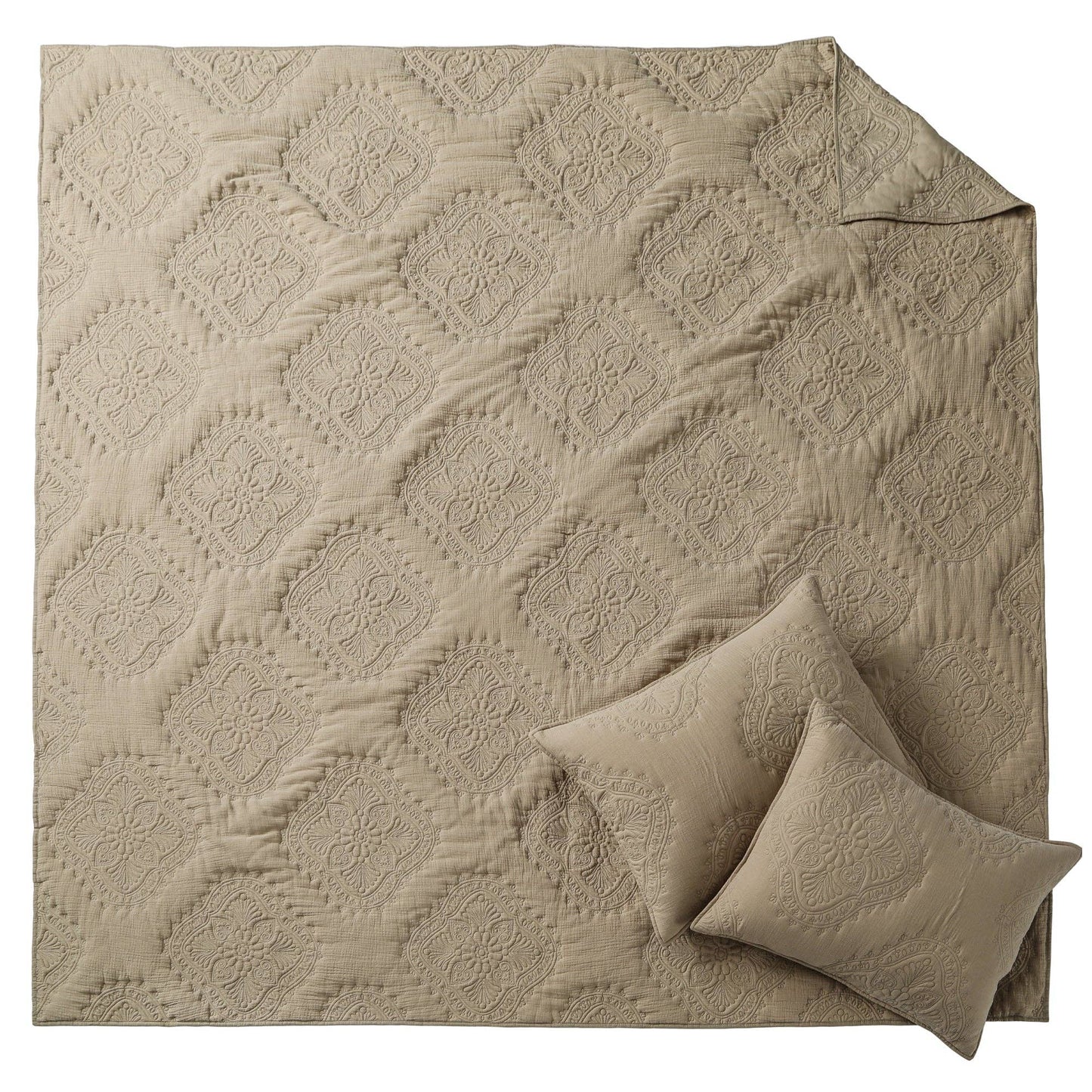 Muslin Stitch Quilt Set: Taupe / Full/Queen