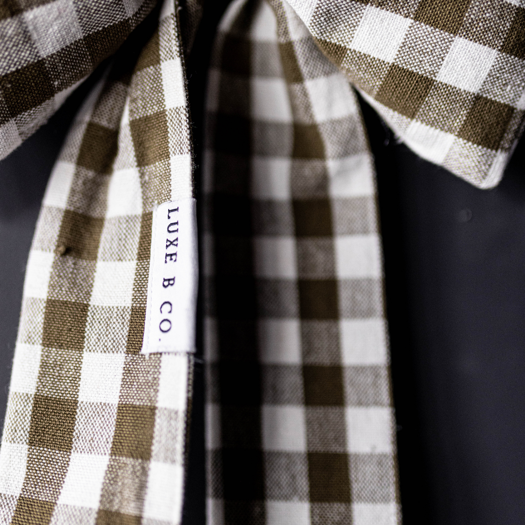 Olive Green Gingham Fabric Bow