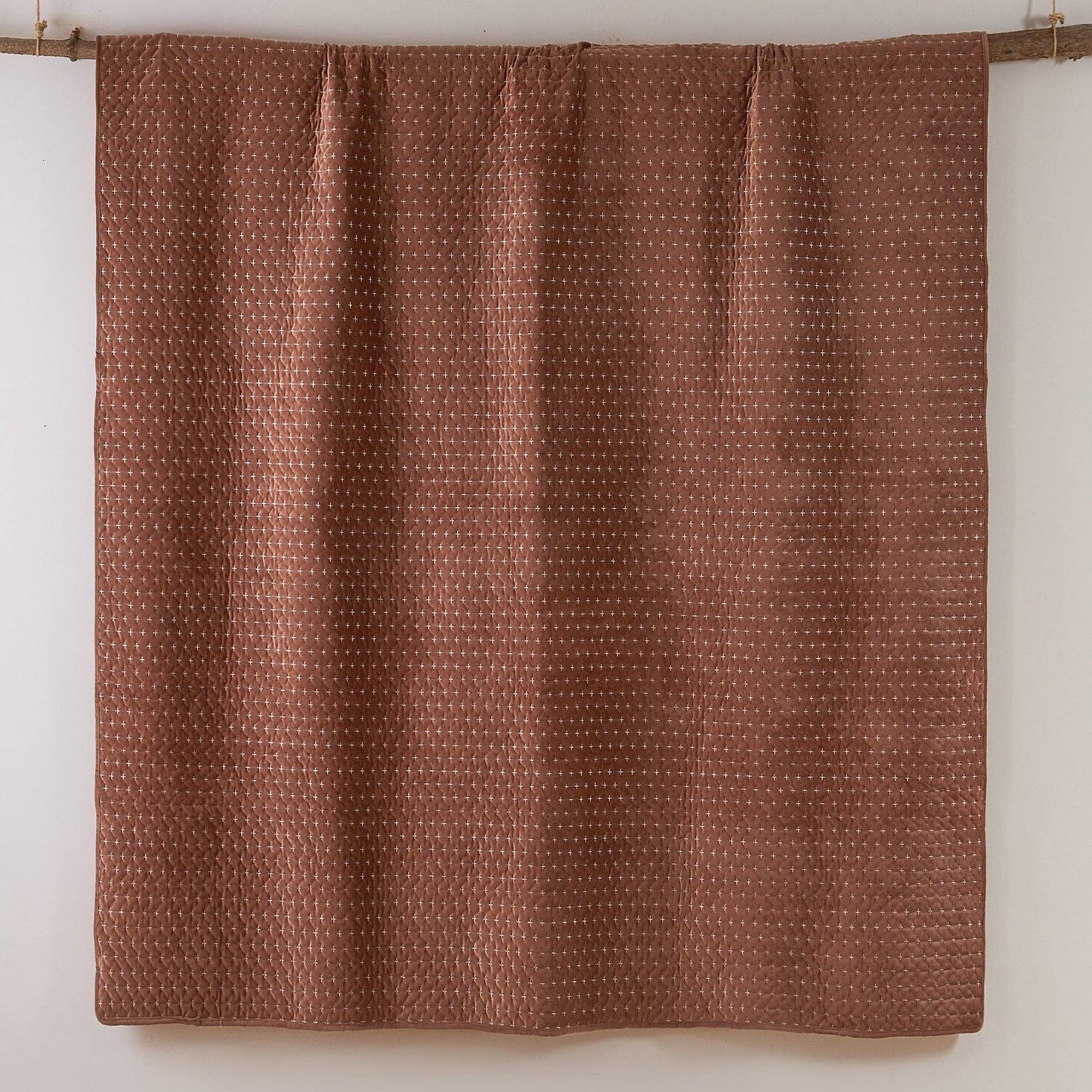 Velvet Stitch Quilt Set: Rust / Full/Queen