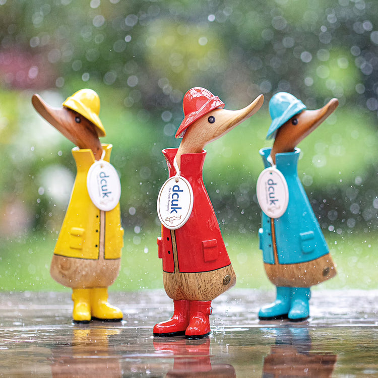 Hand Carved Adorable Rain Coat Ducks