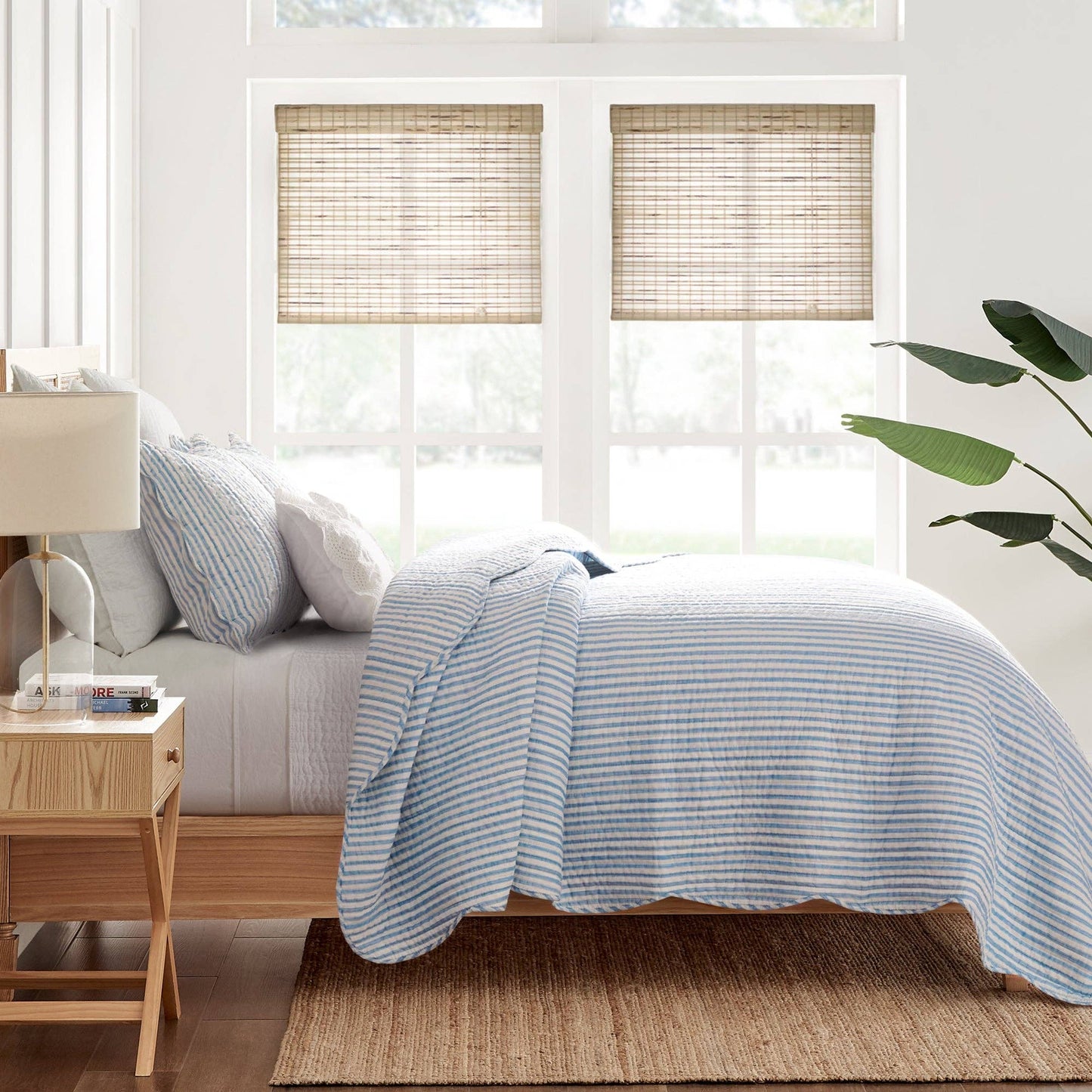 Martha Stripe Blue Quilt Set - Full/Queen