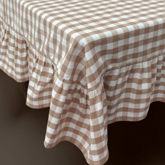 Hazelnut Ruffled Gingham Tablecloth